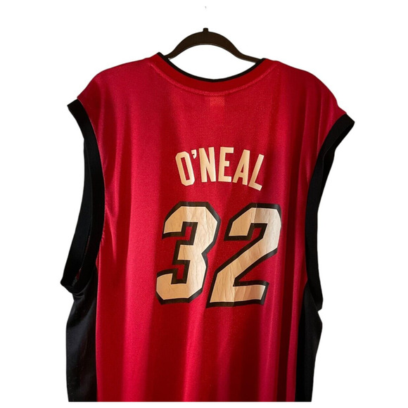 Reebok Miami Heat Mens 2XL Shaquille O'Neal 32 Red Jersey NBA Black Team Apparel - Picture 11 of 12